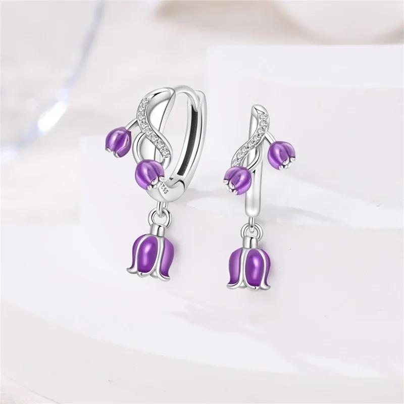 New 925 Silver Bee Butterfly Pink Lily Lotus Earrings for Women Cherry Apple Strawberry Ear Studs Elegant Party Jewelry