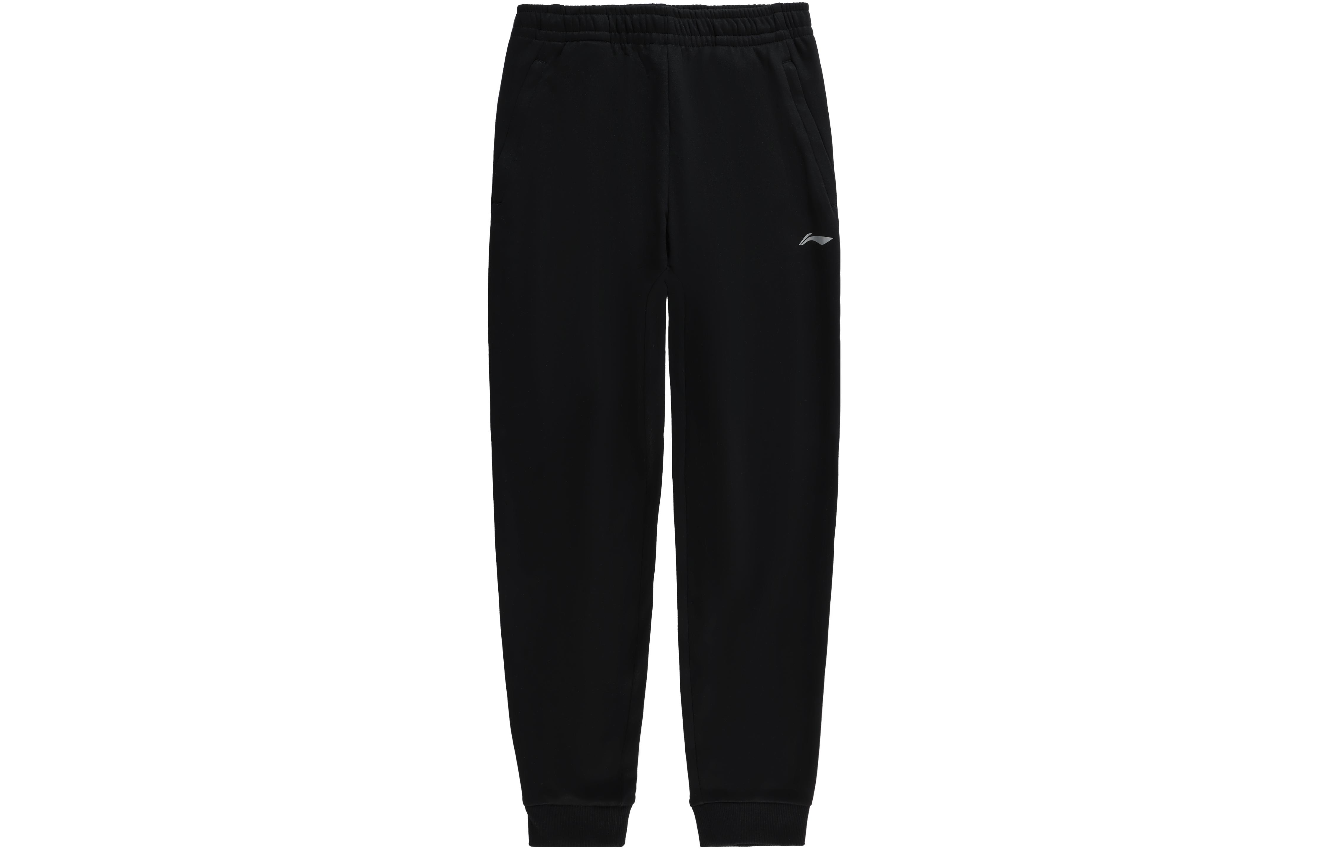 Li Ning Table Tennis Collection Logo Print Solid Color Elastic Cuff Fleece Lined Knitted Sweatpants Men s Black AKLSC99-1 L
