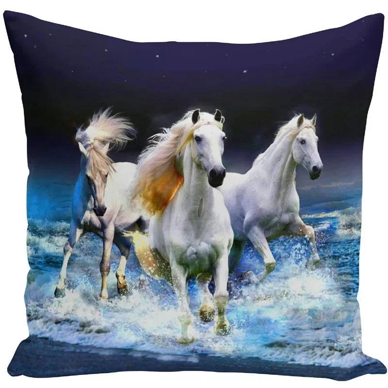 Față de pernă 45x45 Seturi de huse de perne cu imprimeu animal de război, cal alb, pentru scaun, canapea, decor decorativ pentru casă, fermă
