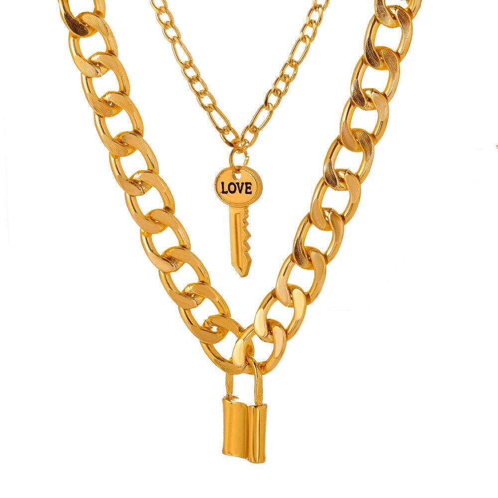 Multi Layer Lover Lock Pendant Choker Necklaces Steampunk Padlock The Chain Necklaces Collier Best Couple Jewelry Present GiftFashion Pendant