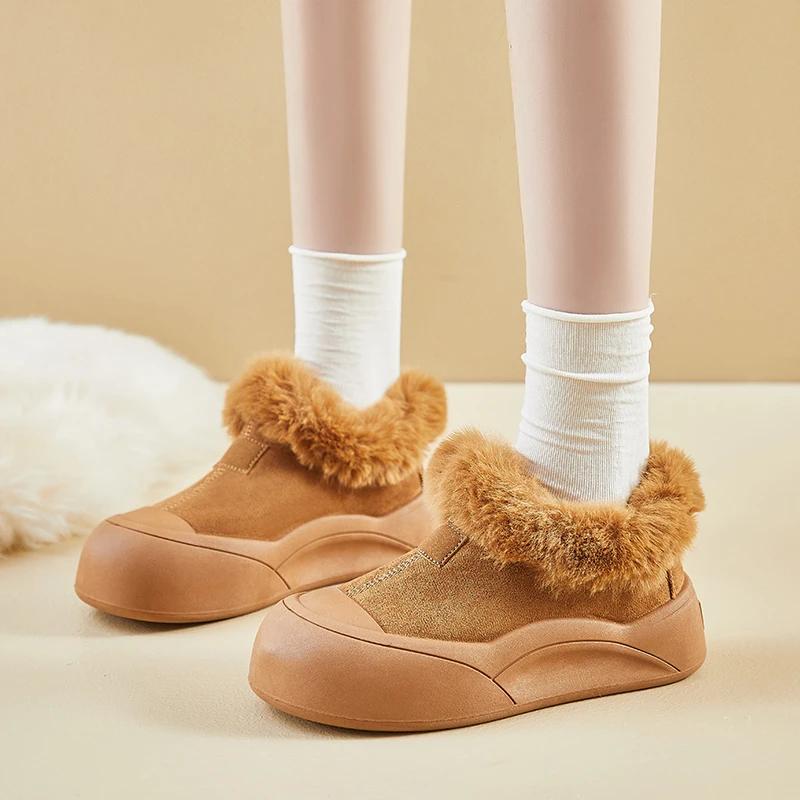 Fashion Flats Thick Shallow Women Snow Boots Fur Short Plush Winter Fashion New Suede Casual Women Shoes 2025 Trend Comfort Warm Boots