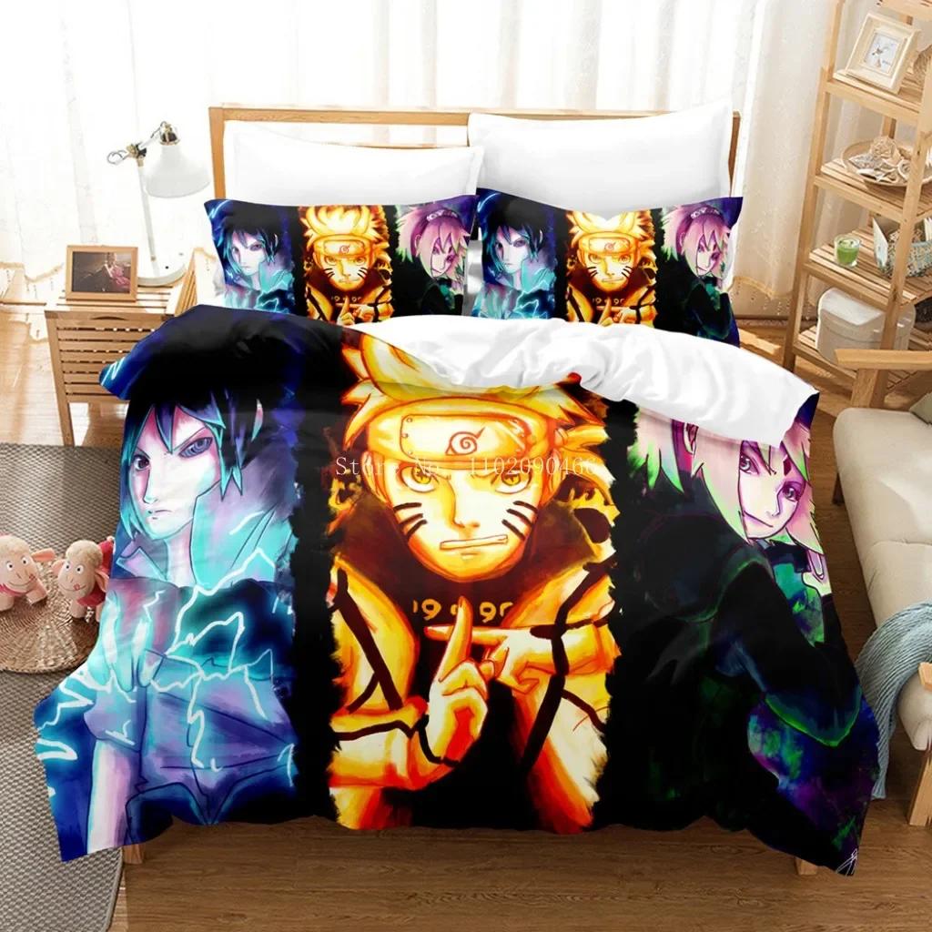 Uzumaki Naruto Bedding Set Quilt Cover Sasuke Cartoon Anime Bed Bedroom Duvet Cover Beddings Suit Children Boys Birthday Gi