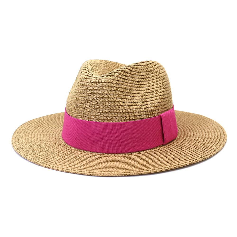 2022 New Summer Straw Sun Hat For Women Fashion Wide Side Panama Cap Outdoor Beach Holiday Jazz Fedora Hat 60CM