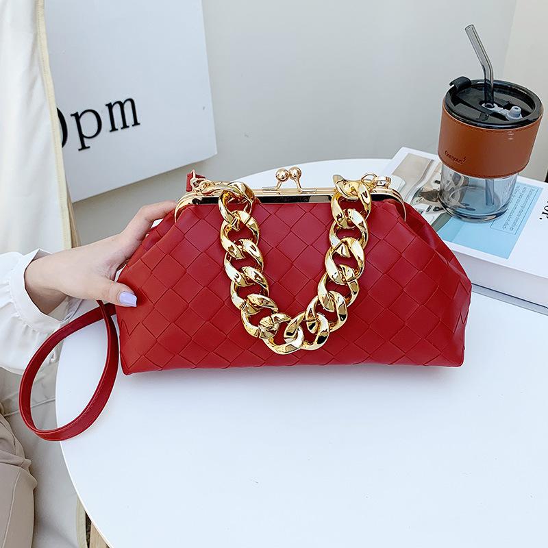 Leather Weaving Bag with Thick Chain Handle Dumpling Bag New Design Crossbody Bag for Luxury Women's Party Cluth Bags