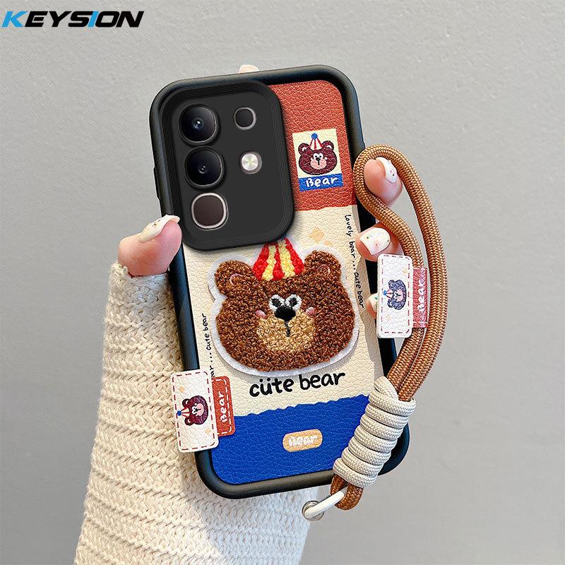 

KEYSION Cartoon Cute Plush Embroidery Case for VIVO Y29 4G with Lanyard Soft Silicone Shockproof Phone Cover for VIVO Y29 for VIVO Y29