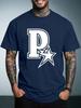 Unisex Summer White Short Sleeve Tee Bold Letter P Star Outline Graphic Print Crew Neck Loose Vintage Streetwear Male Casual Tops