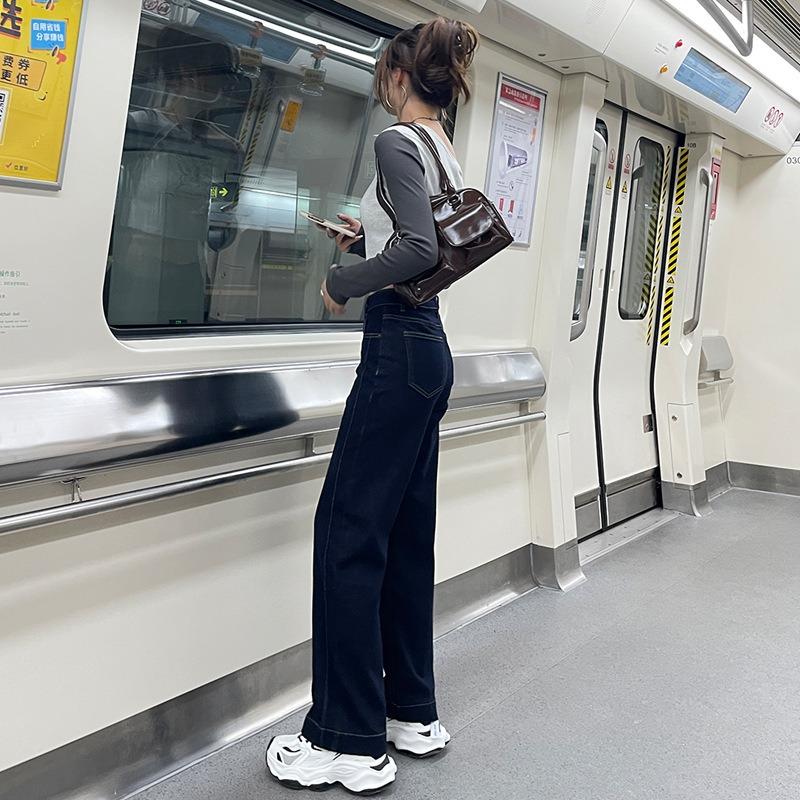 Women's Spring New High Waisted Slimming Fashion Everything Straight Leg Denim Wide Leg Pants