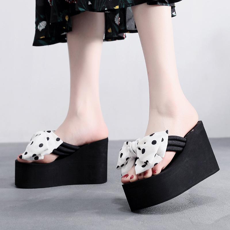 Fashion Women Summer Beach Flip Flops Bowknot Wedges Slippers Ladies Fashion Slides Soft EVA Platform Shoes Female High Heel Sandals