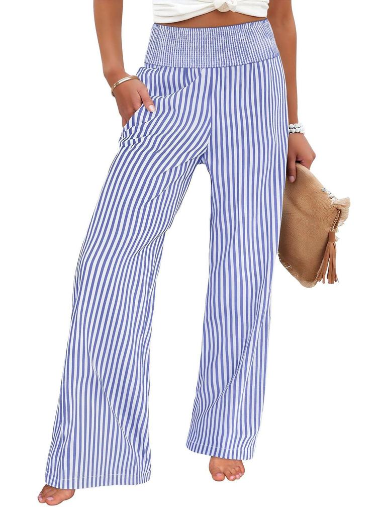 2026 European & American Women's Striped High-Waist Loose Fit Straight-Leg Trousers