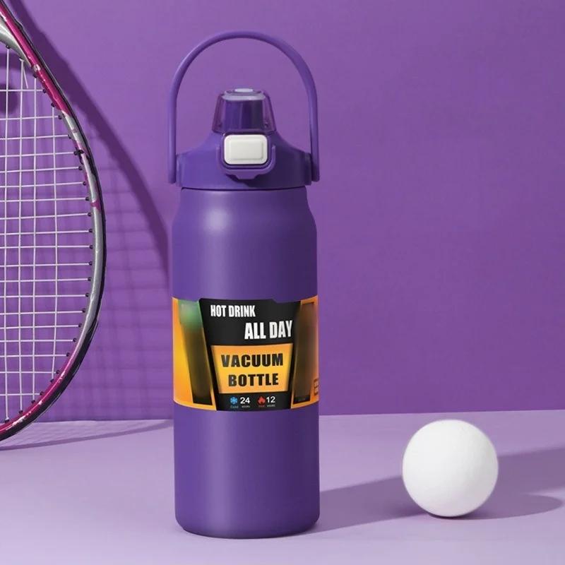 

800-1500ml Portable Thermos Bottle 304 Stainless Steel Thermos Cup with Straw Lid Coffee Cup Sports Hot and Cold Water Bottle 800ml фіолетовий