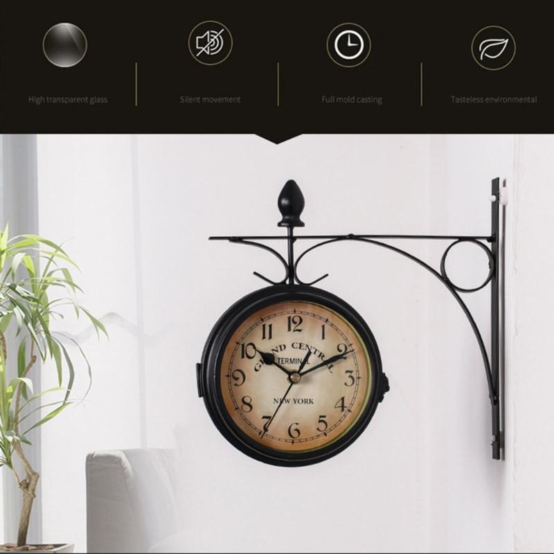 Antique Iron Double Side Wall Clock Easy Read Hanging Wall Clocks Home Decors for Outdoor Indoor Photography Props