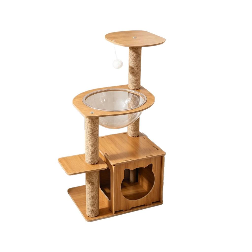 Compact Cat Tree with Bed & Space Capsule - Space-Saving Sisal Climbing Frame for Cats