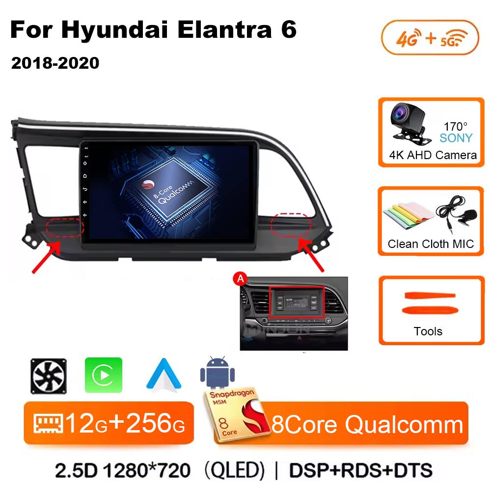 For Hyundai Elantra 6 2018 2019 2020 Car Radio Multimedia Video GPS Android 14 Wireless Apple Carplay QLED Screen Head Unit