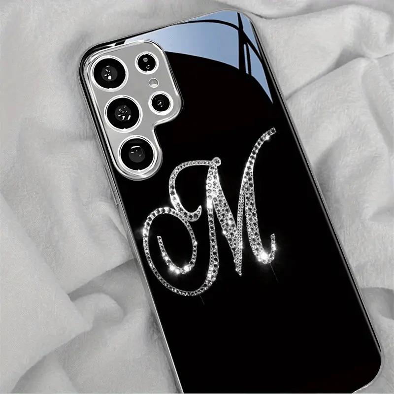 Krystaliczna litera M posrebrzane szklane etui na telefon odpowiednie do Samsung Galaxy S26 S25 S24 S22 S21 S20 FE/Ultra/Plus odporne na upadki