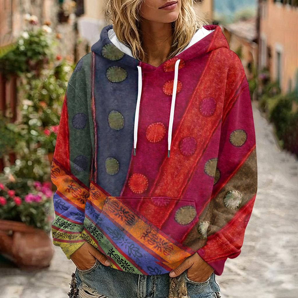 Women's Floral Print Casual Hoodie with Pocket and Long Sleeve Top