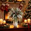 Indoor Christmas Table Centerpieces Artificial Snow Pine Branches And Red Berry Stems, Snowy Norfolk Stem, Faux New Year Party Decorative Sprays White