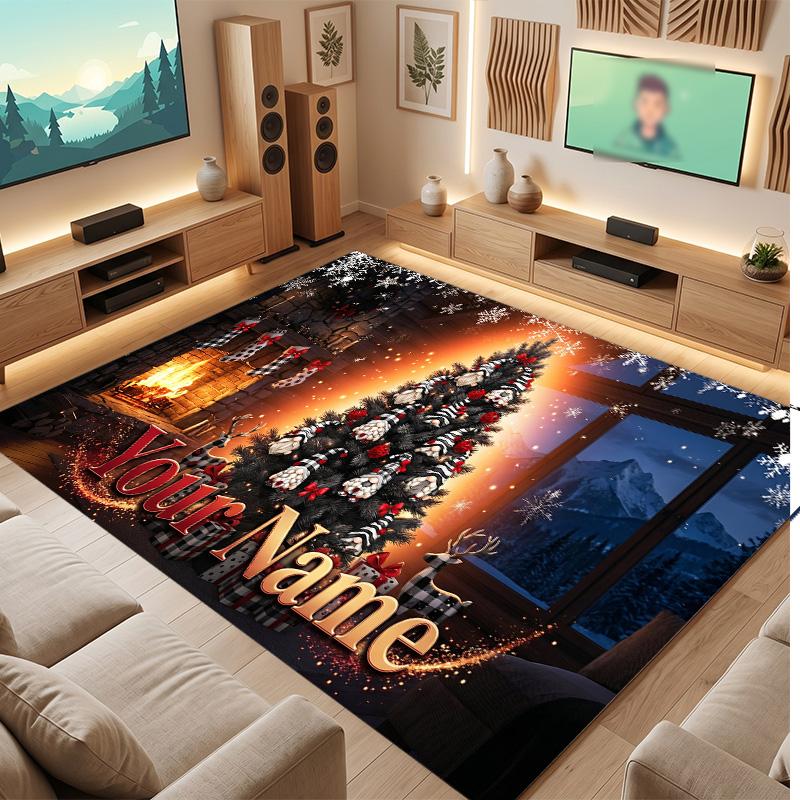 Weicher Kristall-Samt-Teppich mit Weihnachtsmotiv, individuell bedruckbar mit Namen & Text, rutschfester Bodenläufer für Schlafzimmer, Wohnzimmer