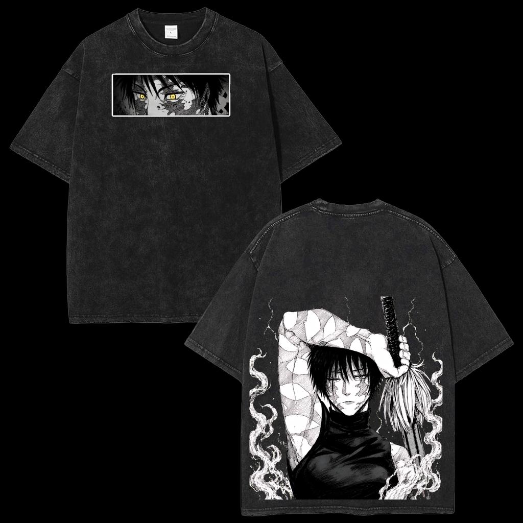 T-shirt Anime Lavaggio Acido Uomo Donna Maki Zenin Jujutsu Kaisen T-shirt Lavata Anime Streetwear Oversize Y2k Manica Corta Abbigliamento Femminile Maschile
