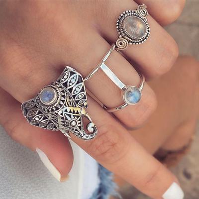 Jewelry Elephant Gem 3-Piece Joint Ring, Set Ring