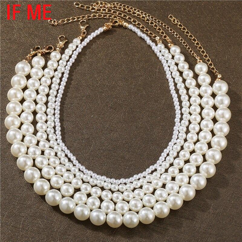 iF ME Elegant White Imitation Choker Necklace Big Bead Round  Wedding Necklace for Women Charm Fashion Jewelry
