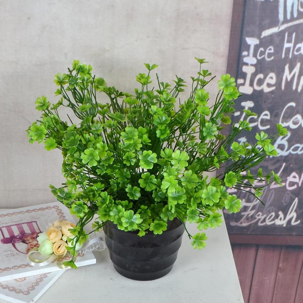 LUOZZY 3 PCS Simulated Green Plants Decor Artificial Four Leaf Clover Fake Plant Lifelike Fake Greenery Foliage for St. Patrick's Day Summer Garden