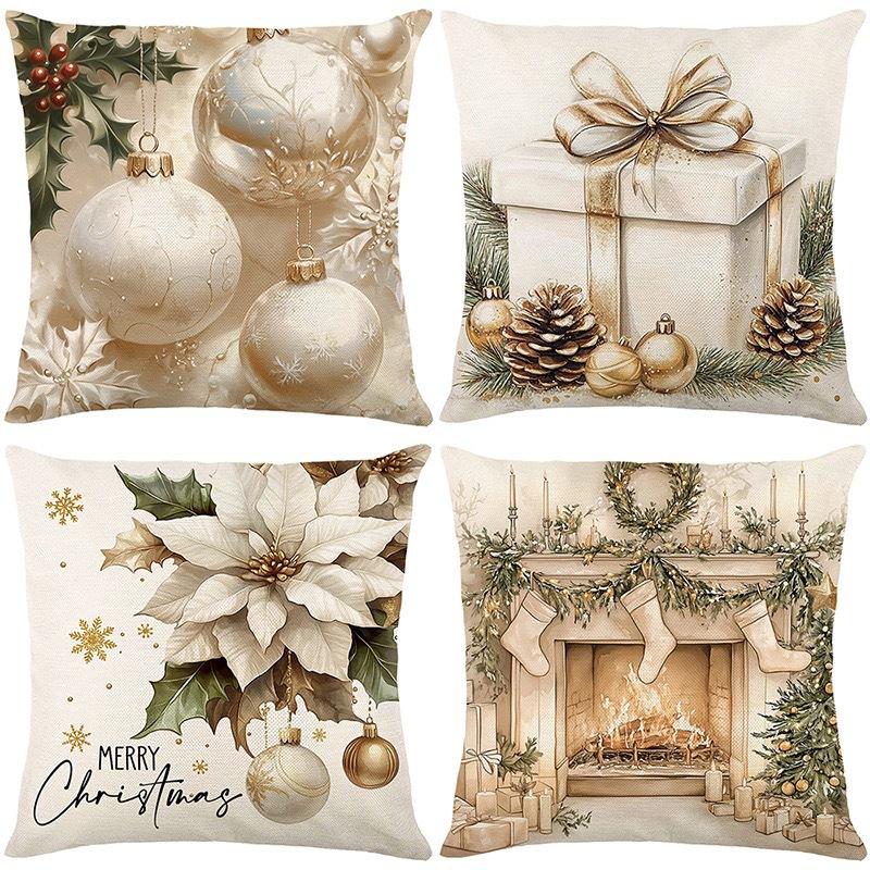 Christmas Theme Short Plush Pillow Cover Set Holiday Print Cushion Case for Living Room Sofa Home Decor 45x45cm