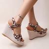 Fashion Vintage Leopard Print Platform Sandals for Women Summer Buckle Wedge High Heel Sandal Female Outdoor Anti-Slip Sandalias Mujer