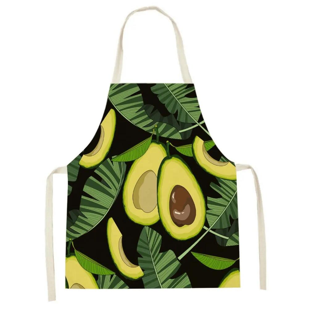 Avocado Burger Pattern Apron Cotton Linen Ladies Home Cooking Cleaning Barbecue Apron Restaurant Sleeveless Apron