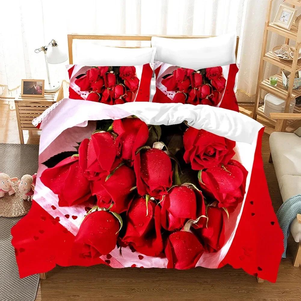 Red Rose Bedding Set Flower Bedding Set Single Twin Double Queen King Cal King Size Bed Linen Set