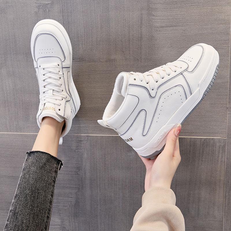 Warm Plush Winter Genuine Leather Women White Shoes High top Fashion Brand Sneakers Ladies Shoes Casual Soft Breathable
