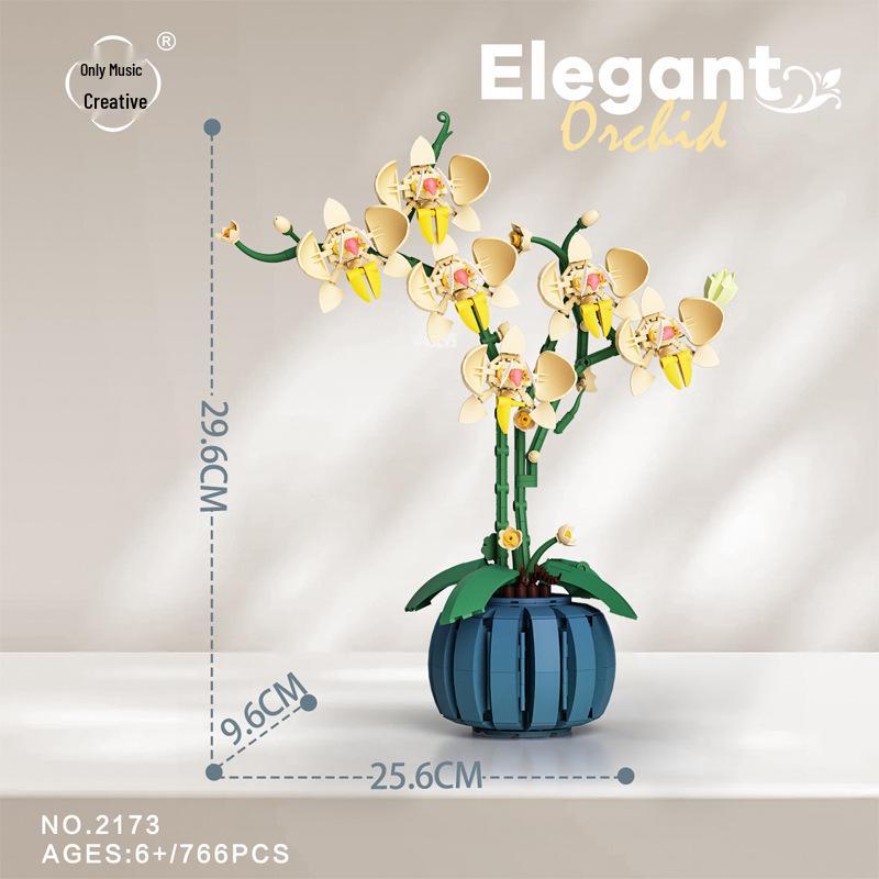 Wei Le 2138 Rich Golden Orchid: Everlasting Flower Building Blocks Compatible with LEGO - Potted Plant Desktop Ornament
