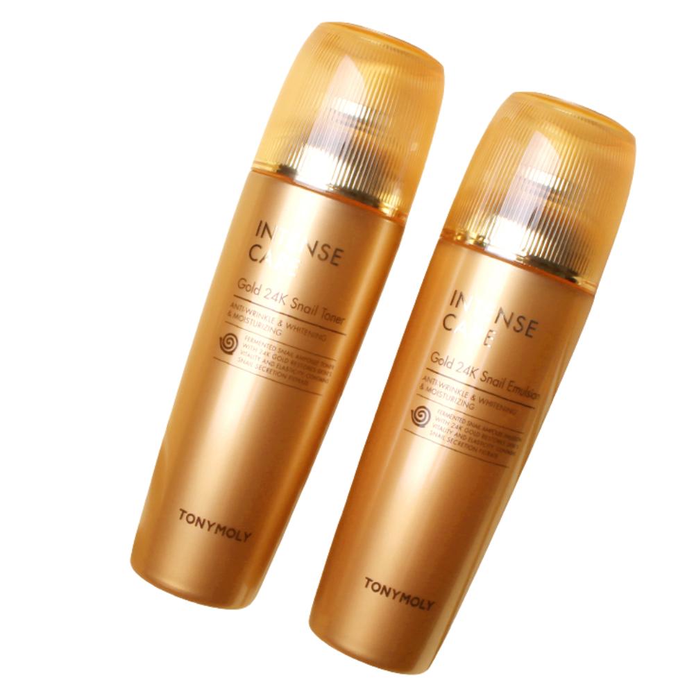 TONYMOLY Intense Care Gold 24K Snail Skincare 2-Item Set - Premium Snail Mucin & 24K Gold Skin Repair Duo