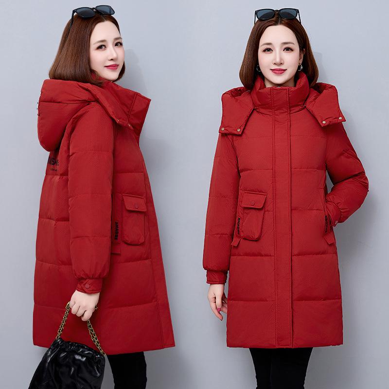 Mid-Length Hooded Women's Winter Down Jacket - Thickened, Slimming, High-End White Duck Down Outerwear