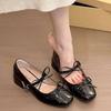 Silver light mouth ballet style thick heel single shoes women's 2025 new summer skirt French square head Mary Jane shoes