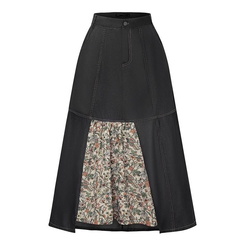 

ZANZEA Женские принтованные лоскутные свободные повседневные А-силуэта длинные юбки 2XL серый