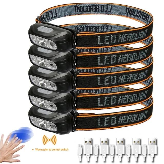 Mini Rechargeable Sensor Headlamp Waterproof Work Light Built-in Battery USB Rechargeable Head Flashlight Camping Search Light