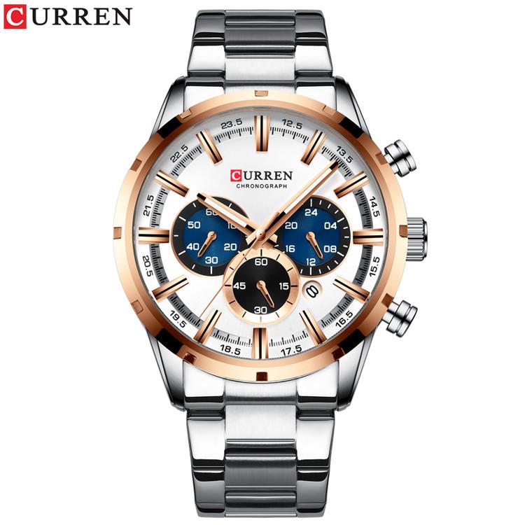 CURREN Steel Strap Watch Simple Calendar Large Dial Business Watch Waterproof Men's Fashion