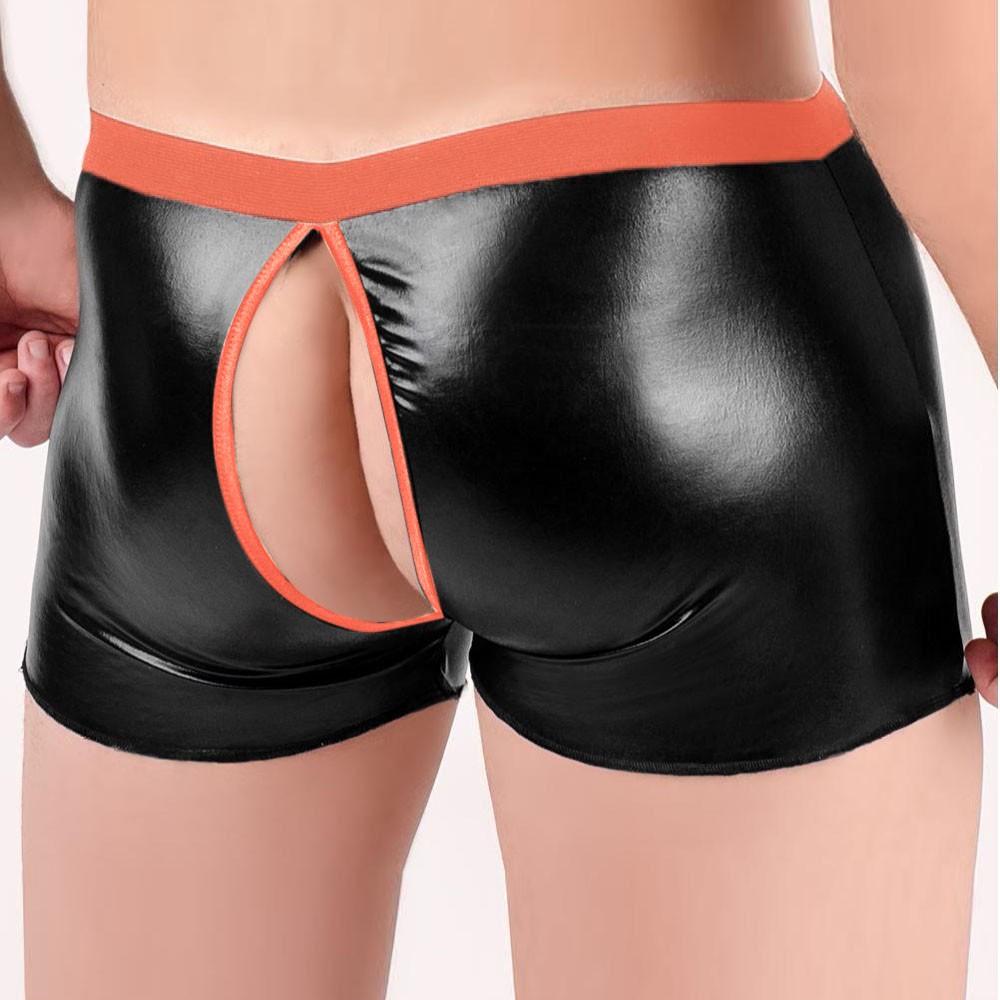 Mens Seductive Lingerie Artificial Leather Open  Crotch Bodysuit Underpants