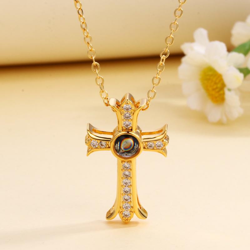 100 Languages 'I Love You' Projection Necklace - Cross-Chain Design for Women