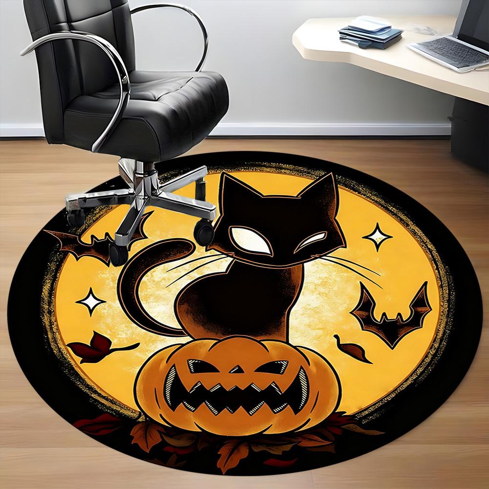 1PC Halloween Cat Office Round Area Rug, Mat Suitable ForOffice, Under Office Chairs Bedroom Living Room Home Decor, Room Deco