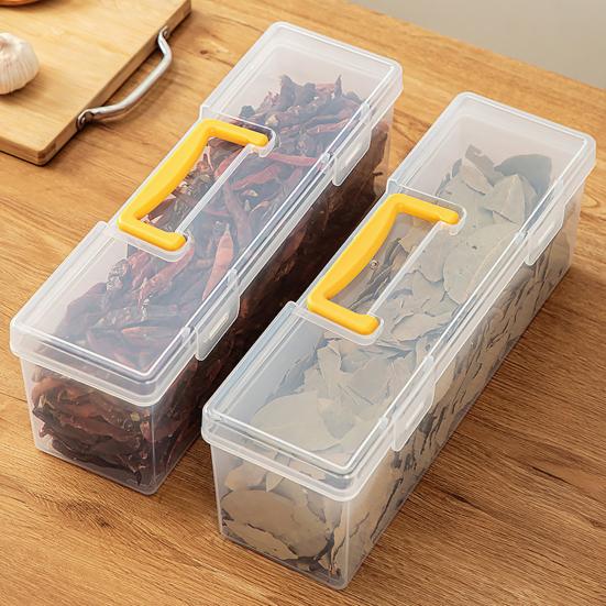 Transparent Storage Box with Dustproof Lid Yellow Handle Stackable Plastic Organizer Cosmetics Office Spices Art Supplies Tools