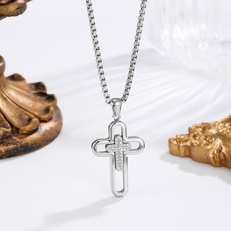 2026 Stone Cross Necklace Fashion Light Luxury Necklace Jewelry Premium Jewelry Full Diamond Men's Necklace