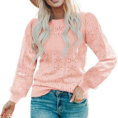 Winter Fall Women Fashion Hollow Solid Color Sweater Loose Knitted Top