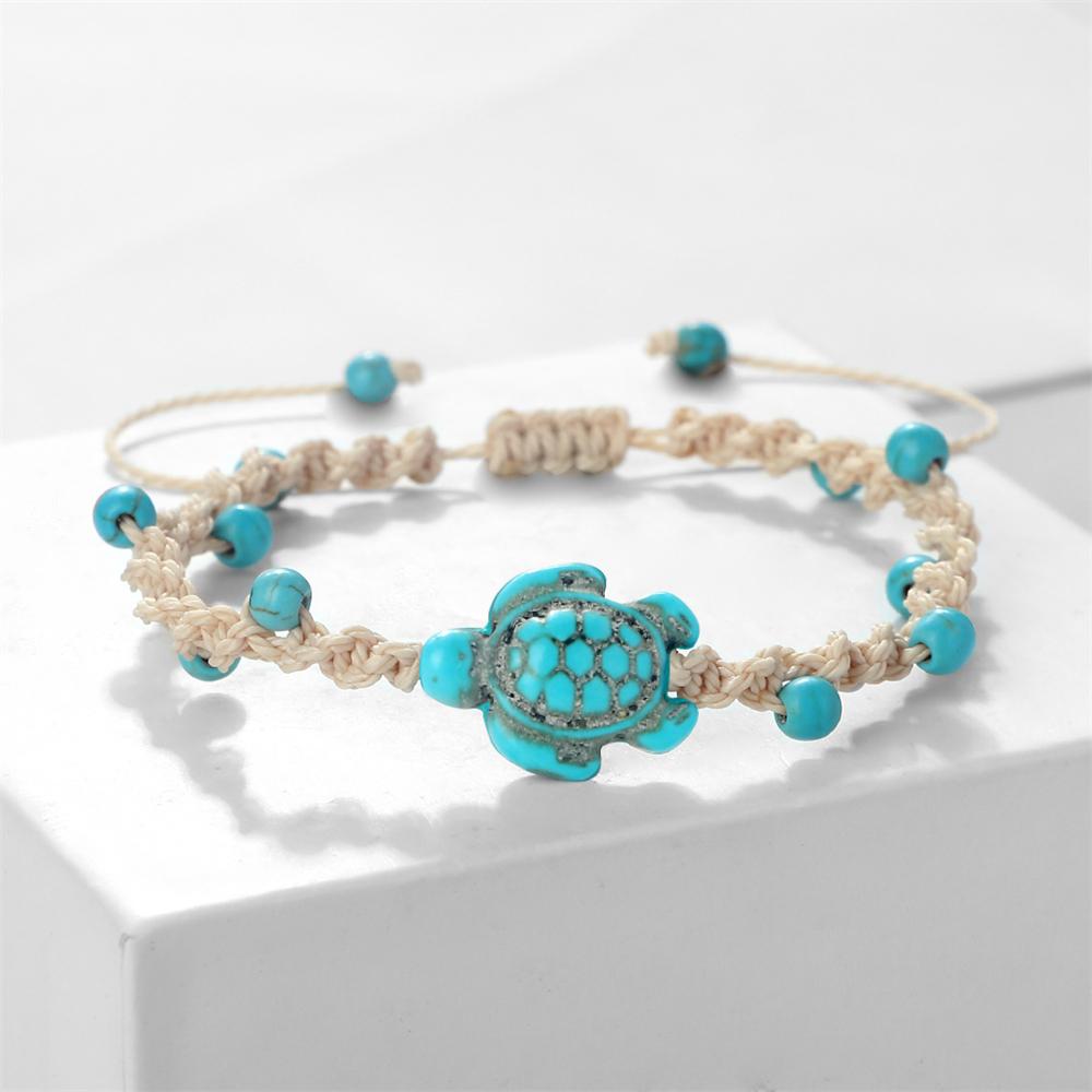 Braccialetti Intrecciati Bohémien in Pietra Naturale da 4 mm Braccialetto Fatto a Mano con Ciondolo Tartaruga Gioielli alla Moda Curativi Regali per Uomini Donne
