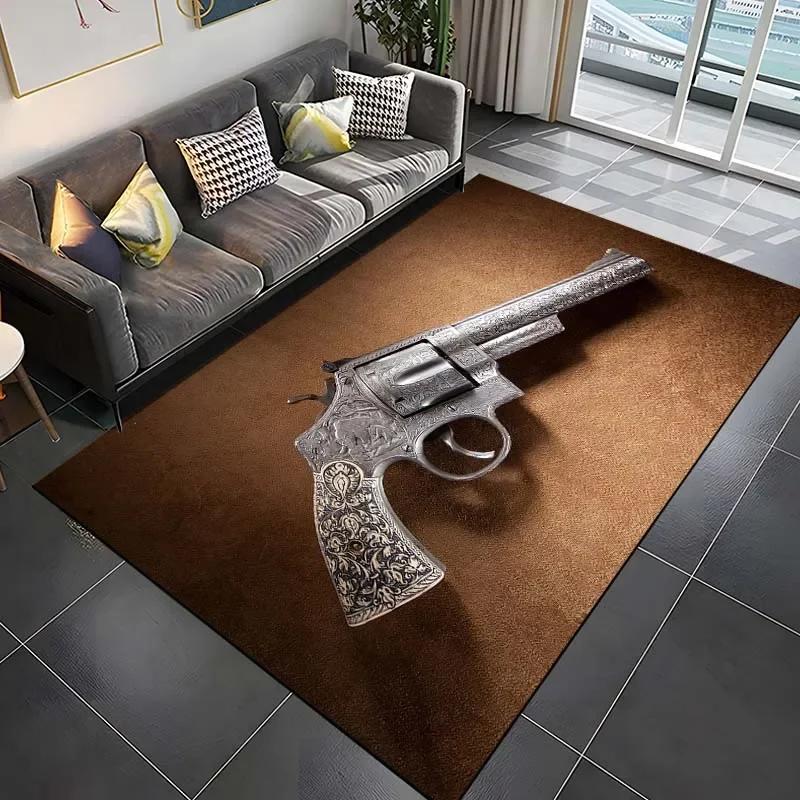 15 Storlekar Revolver Pistol Mönster Matta Matta för Vardagsrum Badrumsmatta Kreativ Dörrmatta Matta för Sovrum Heminredning Man Cave
