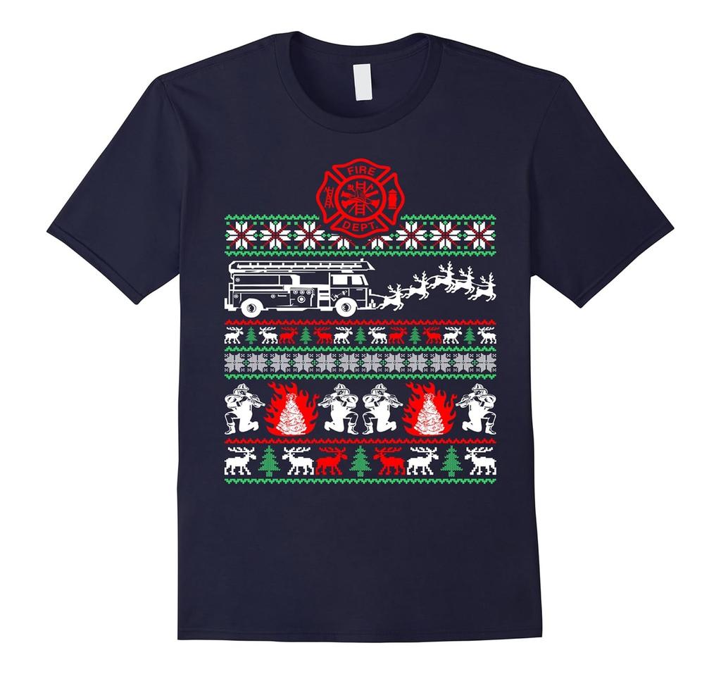 Feuerwehr Hässlicher Weihnachtspullover Feuerwehrmann T-Shirt 100% Baumwolle Rundhals Sommer Kurzarm Lässig Herren T-Shirt Größe S3XL