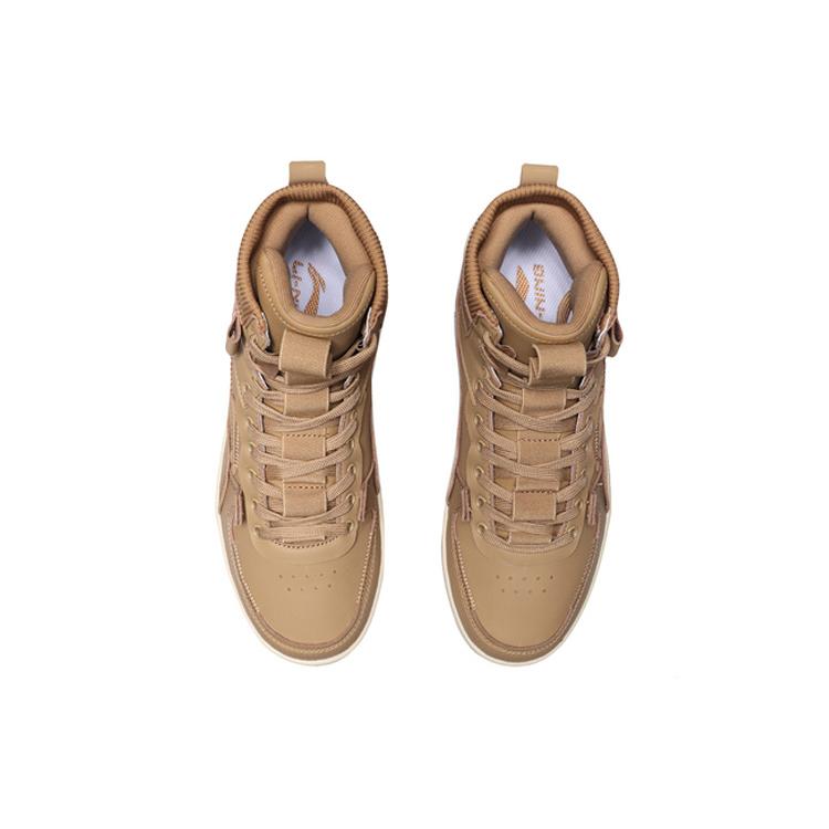 LiNing Qingchao Coverage Slip Resistant Cushioning Abrasion Resistant High Top Skateboard Shoes Men's Brown White AGCP215-3