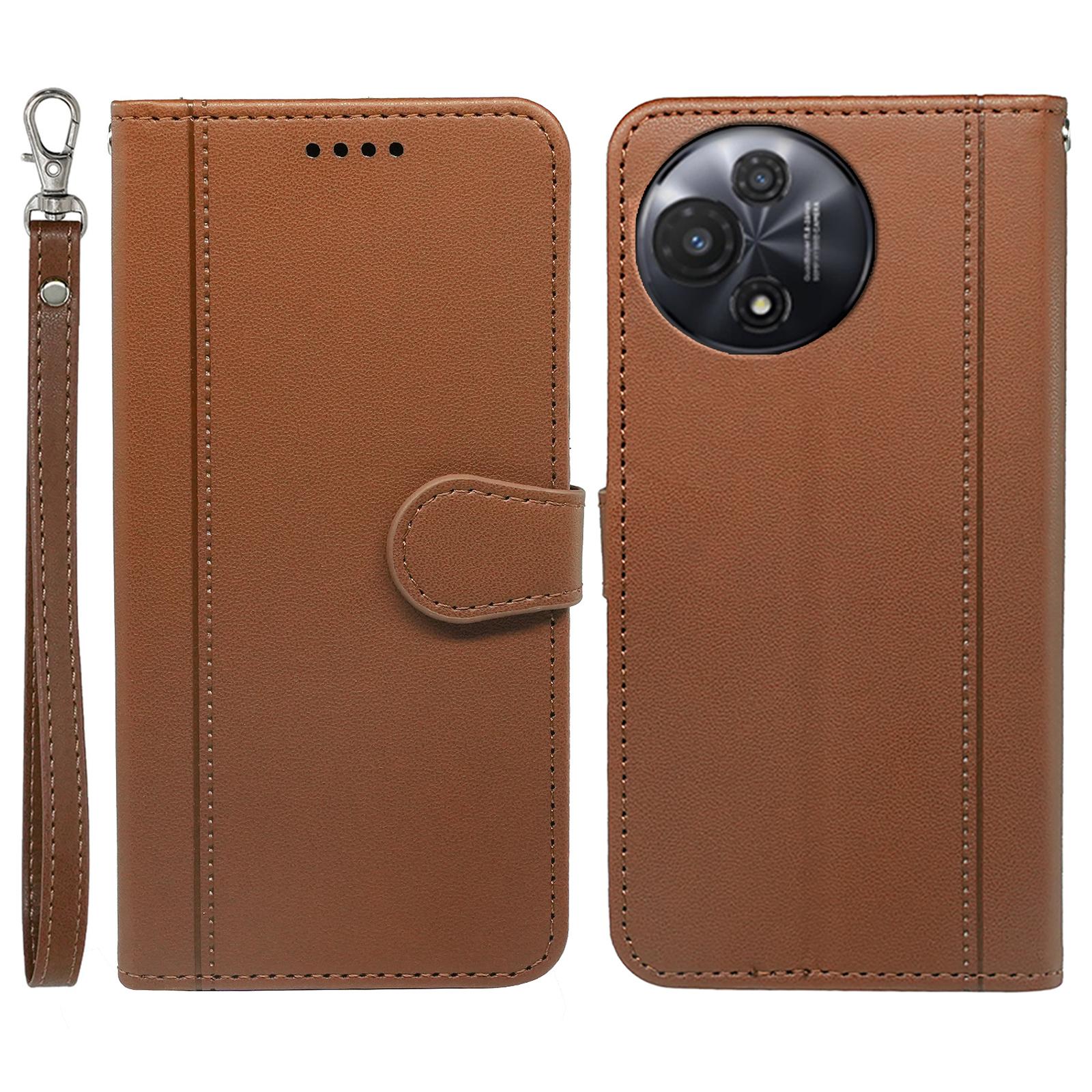 

For TCL 60R 5G Wallet Case Magnetic Snap Leather Phone Cover with Strap Brown
