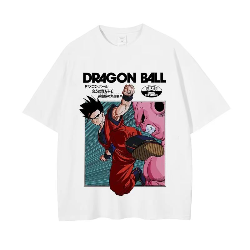 Unisexs Tshirt Japanese Anime Dragon Ball Print Tshirt Harley Cooku Cotton Tshirt Pop Street Style Shortsleeved Top White
