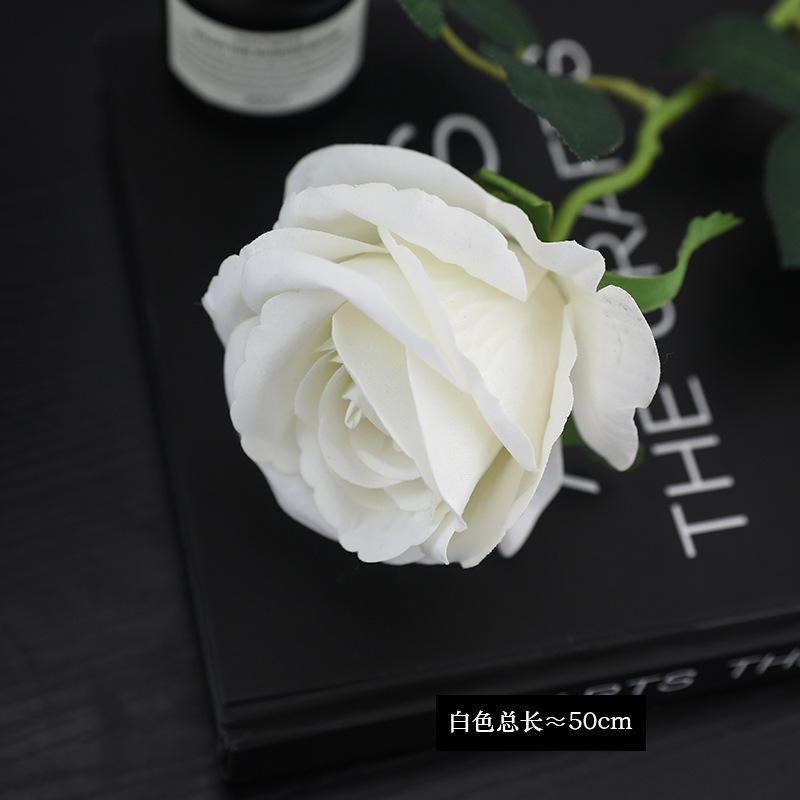 Single flannel feel rose simulation flower, wedding festival home decoration set rose fake flower simulation flower белый
